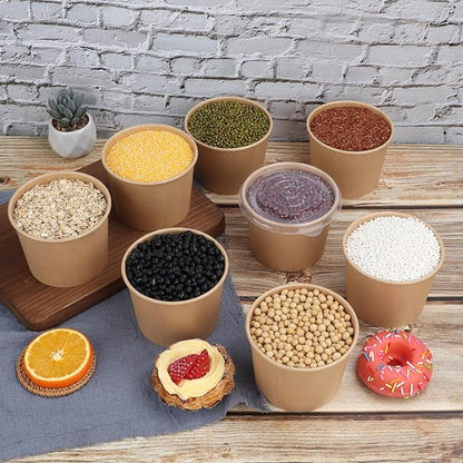 20 oz Disposable Kraft paper bowls with lids, Food containers Soup Bowls Party Supplies Treat Bowls 45 Pack