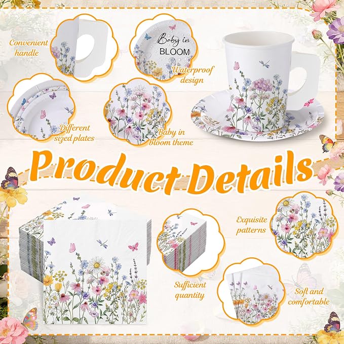 Pickmesh 252 Pcs Baby in Bloom Tea Party Supplies - Image 3