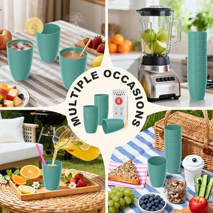 Reusable Wheat Straw Cups 6 PCS, Unbreakable 16 OZ Plastic Cup Alternative - Image 8