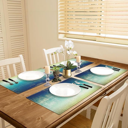 Emvency Farmhouse Placemats Set of 4, Abstract Blue and Green Vintage Art Painting 12x18 Inch Table Mats for Outdoor Home Party Kitchen Dining Decoration