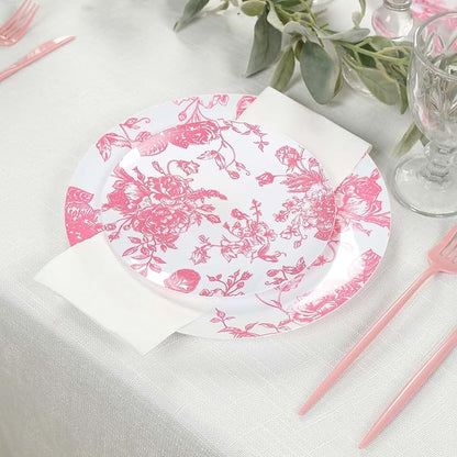 Efavormart 10-Pack French Toile Plastic Dessert Plates – Pink & White Floral by efavormart