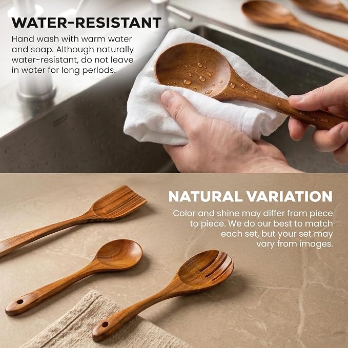 Zulay Kitchen 30-Piece Teak Wooden Utensils - Image 5