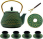 YJX Cast Iron Teapot and Tea Cups Set, 33.8oz Hexagon Pattern Tea Set by YJX