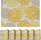 Artoid Mode Floral Plastic Placemats Set of 6, 12x18 Inch Washable Non-Slip Plastic Vinyl Place Mats for Party Kitchen Dining Decor, Yellow