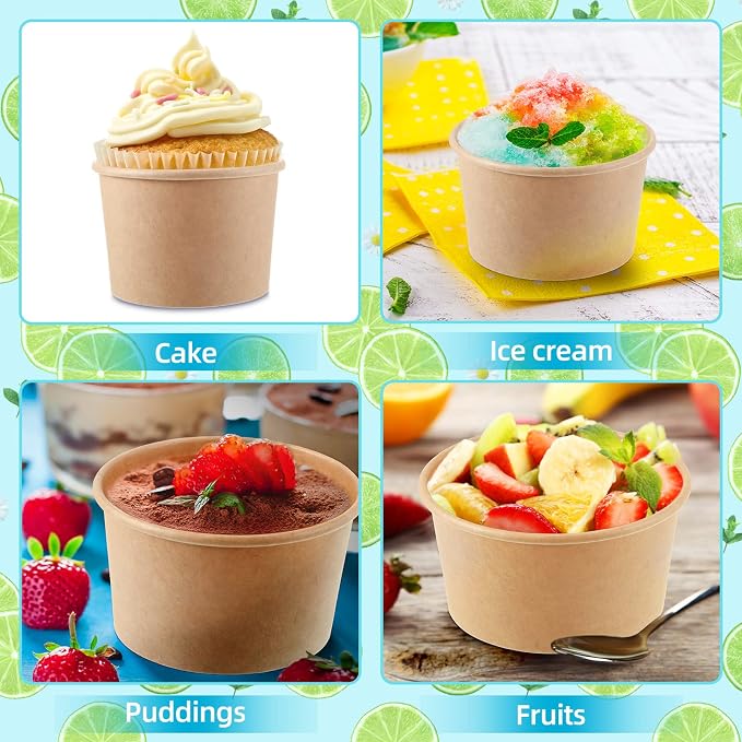 Honeydak 100 Pieces Ice Cream Soup Cups Paper 8 oz Disposable Sundae Bowls - Image 5