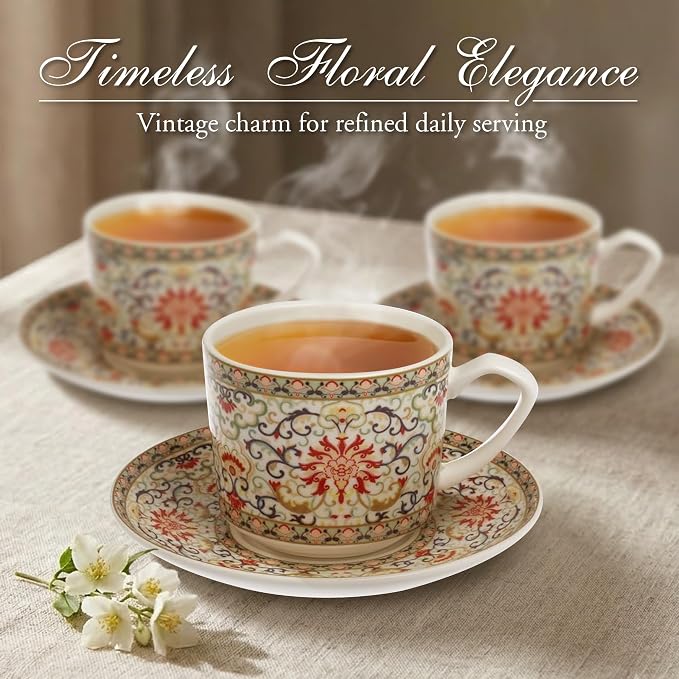 Zagara Home Arjin Porcelain Coffee Cup Set of 6, Espresso Cups and Saucers Set - Image 2