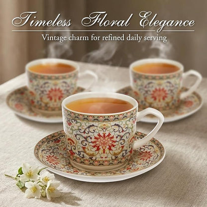 Zagara Home Arjin Porcelain Coffee Cup Set of 6, Espresso Cups and Saucers Set - Image 2
