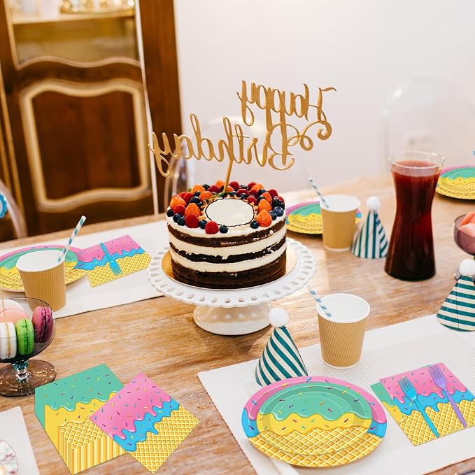 100 Pcs Ice Cream Cone Party Supplies Set, Serves 25 – Disposable Paper Plates - Image 6