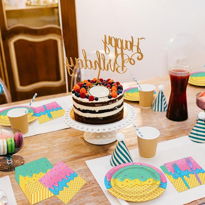 100 Pcs Ice Cream Cone Party Supplies Set, Serves 25 – Disposable Paper Plates - Image 6