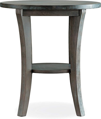 Leick Home 10302-RG Rustic Wire Brushed Driftwood Round Side Table with Shelf, Rustic Gray