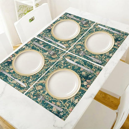 William Morris Floral Prints Placemats for Dining Table Placemat Set of 6 Table Settings Table Mats for Home Kitchen Holiday Decoration Strawberry Thief-3