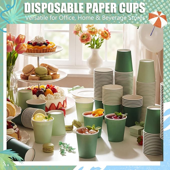 Mimorou 300 Pack 8 oz Disposable sage green Paper Cups, Coffee Cups - Image 3
