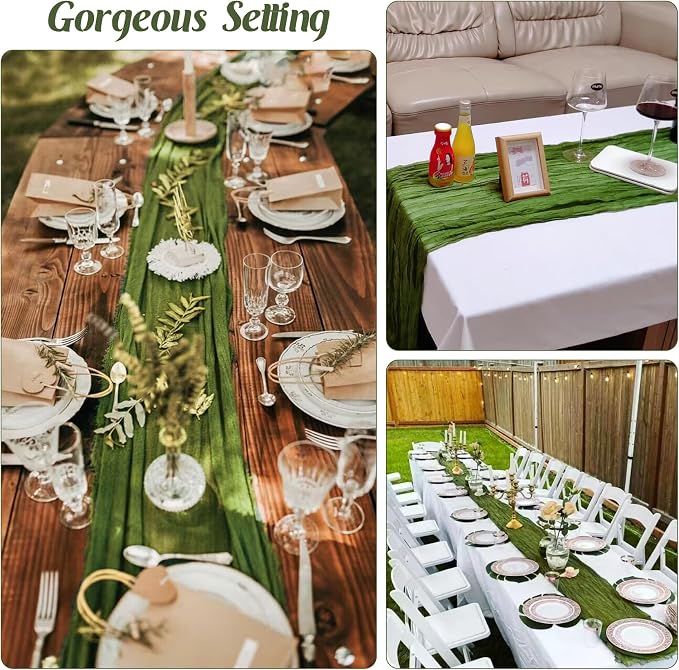 6 Pieces Olive Green 10FT Cheesecloth Table Runner Boho Gauze Fabric Table - Image 6