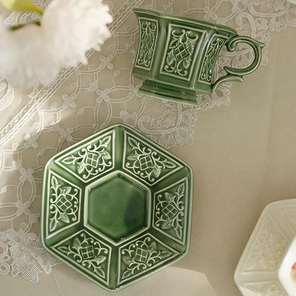 KAMMAK Tea Cups and Saucers Set of 2, 6 oz Porcelain Coffee Cups, SY004 | - Image 4