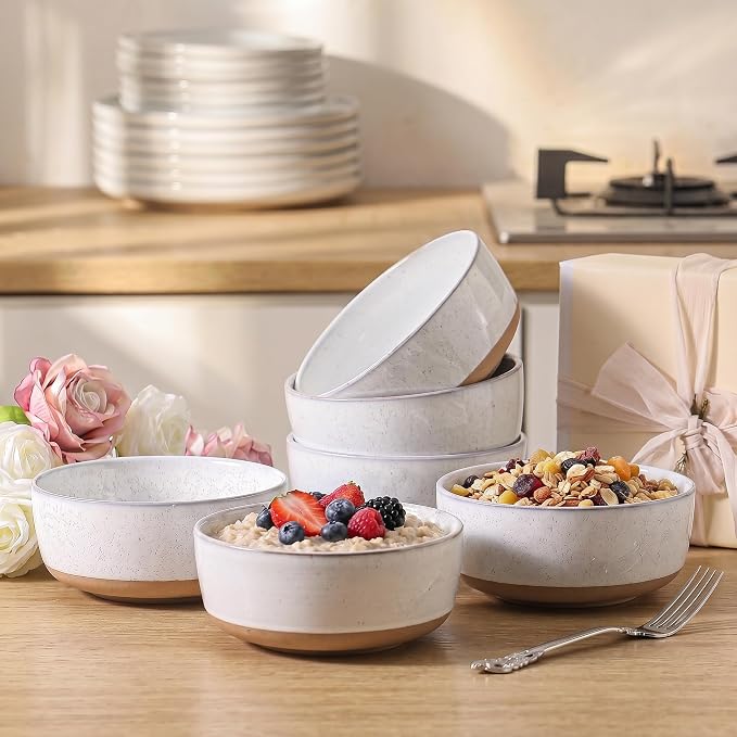 HASENSE Ceramic Cereal Bowls Set of 6, Bluish White Bowls Microwave Safe and - Image 7