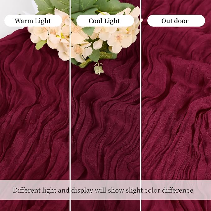 6 Pack Burgundy Cheesecloth Table Runner, 17 x 108 Inch, Gauze Cheese Cloth - Image 6