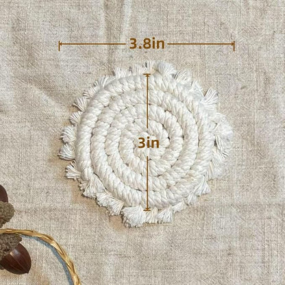 Coomin Car Coasters for Cup Holders, 3.8in 2p Beige | Absorbent Macrame Drink - Image 2