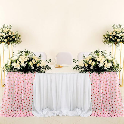 4 Pcs 29 X70 Inch Strawberry Shiny Glitter Tulle Table Cloth Pink Sheer Lace - Image 6