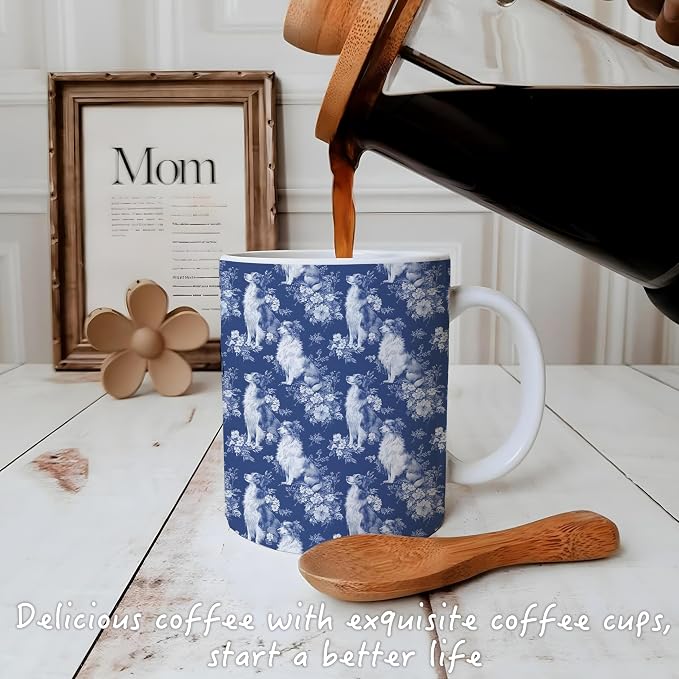 Blue Chinoiserie Border Collie Mug, Border Collie Gifts, Toile de Jouy French - Image 3