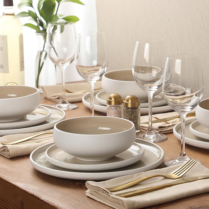 Gibson Elite Pacifco Beach Plates and Bowls Sets, 12-Piece Stoneware Dinnerware - Image 3