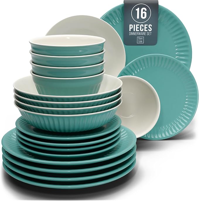 16 Piece Stoneware Dinnerware Set by PURELIVING