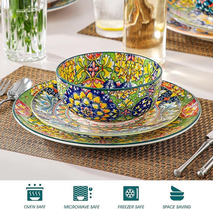vancasso Cereal Bowls Set of 6, Bohemian Ceramic Soup Bowls, 28 oz Colorful Bowls Set for Kitchen, Dishwasher & Microwave Safe for Salad, Pasta, Rice, Oatmeal, Fruit