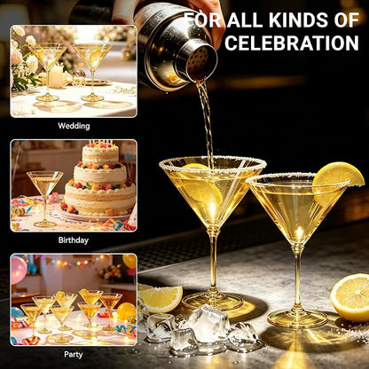 Plastic Martini Glasses Set of 12, 9 oz Gold Cocktail Cups | Unbreakable - Image 7