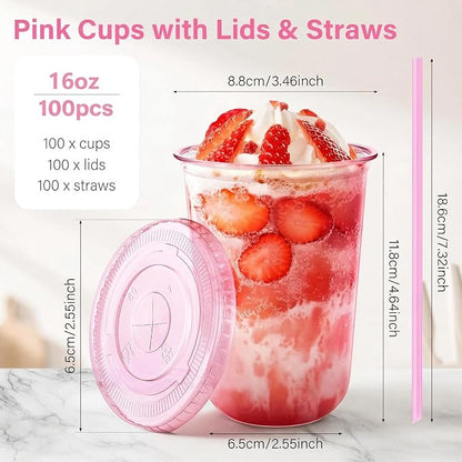 KesaPlan 100 Pack 16 oz Pink Plastic Party Cups - Image 2