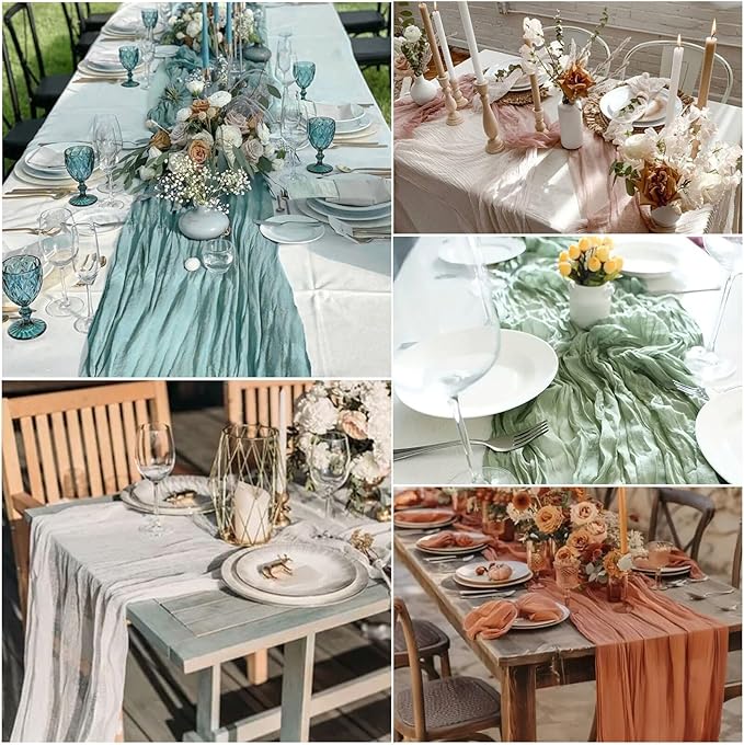 12 Pack White Cheesecloth Table Runner 22x120 Inch-Naturally Dyed Colors Sheer Gauze Cheese Cloth Wedding Table Runner,Rustic Boho Crinkle Fabric, Reception, Bridal Shower,Farmhouse Dining Decor