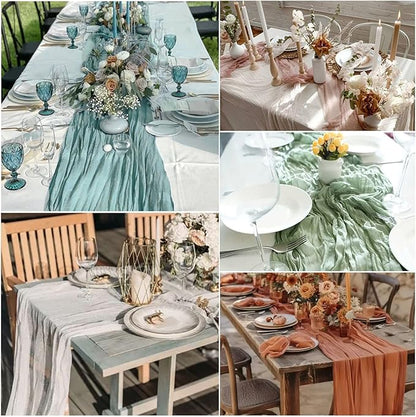 12 Pack White Cheesecloth Table Runner 22x120 Inch-Naturally Dyed Colors Sheer Gauze Cheese Cloth Wedding Table Runner,Rustic Boho Crinkle Fabric, Reception, Bridal Shower,Farmhouse Dining Decor