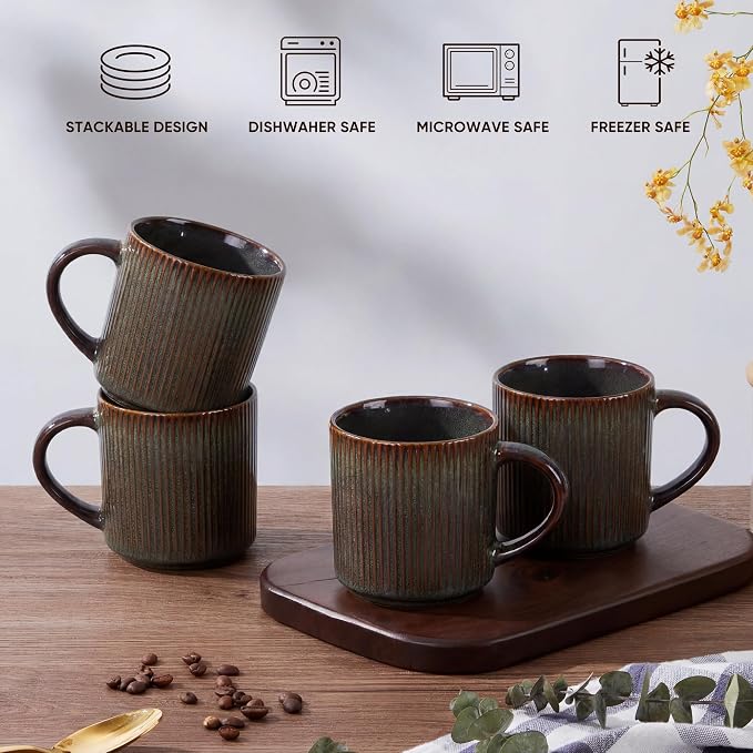 E-far Coffee Mugs Set of 4, 12 oz Stoneware Coffee Cups - Image 8