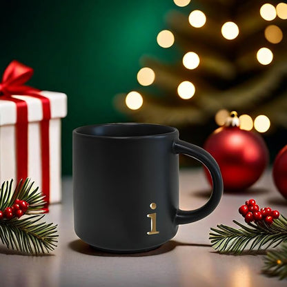 COLLECTIVE HOME Black Ceramic Coffee Mug, 15 oz Golden Monogram Tea Cup | - Image 8