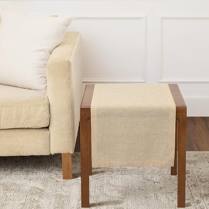 Solino Home 100% Pure Linen Table Runner Beige Woven, Athena 14 x 36 in | Table by SolinoHome