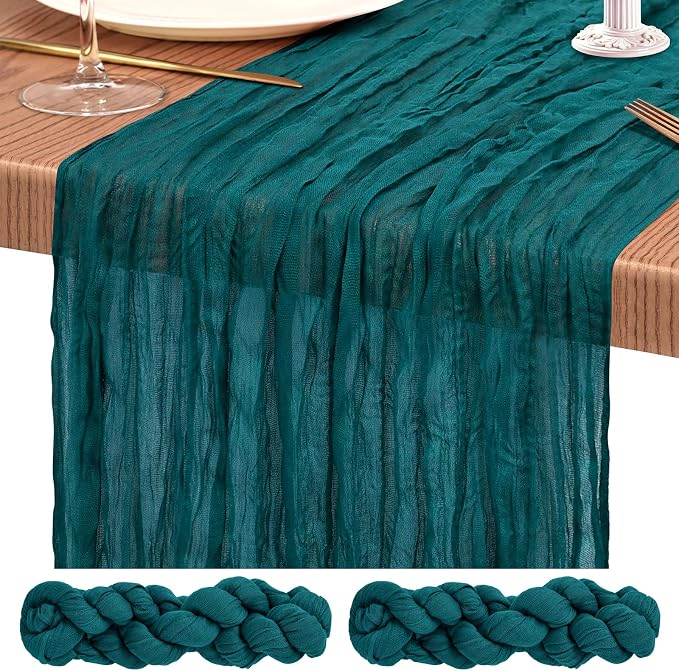 Showgeous 2 Pack Teal Cheesecloth Table Runners Boho Wedding Decor | Rustic by Showgeous