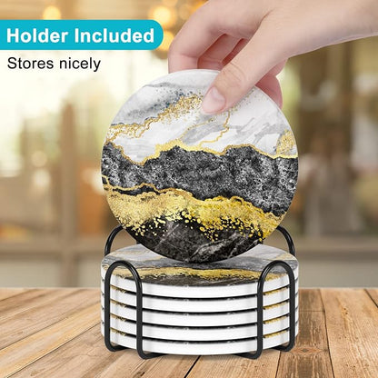 Coasters for Drinks, Kitchen Home Decor Housewarming Gift, Round 4 in - Image 5