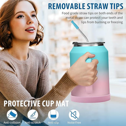 32/50oz Mug Tumbler with Handle and Straw - 32 oz Stainless Steel Wide Mouth Travel Coffee Cups w/ Lid, Reusable Home Office Work Mugs, Double Wall Vacuum Insulated Bottle Keep Cold 36 Hrs Hot 24 Hrs