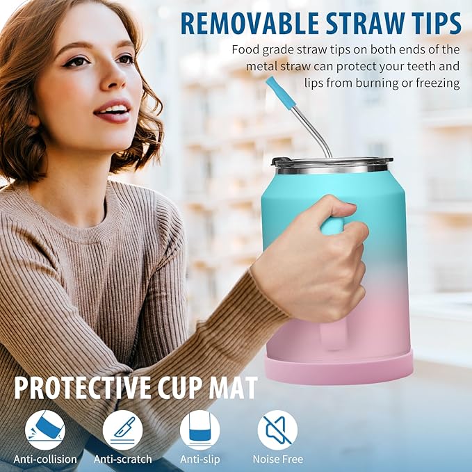 Stainless-Steel Coffee Cup 32 oz Mug Tumbler - with Handle, Straws & Protective Boot, Keep Cold 36hrs & Hot 24hrs, Insulated Tumbler Water Cup, Leak-proof Big Travel Mugs Thermal Flask Water Bottle