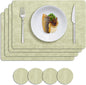 MOSAYT Faux Leather Placemats Set of 8, Heat Resistant Vinyl Place Mats with Coasters, Wipeable Washable Waterproof Oil Proof Table Mats for Kitchen Dining Indoor Outdoor, 12" x 17", Sage Green