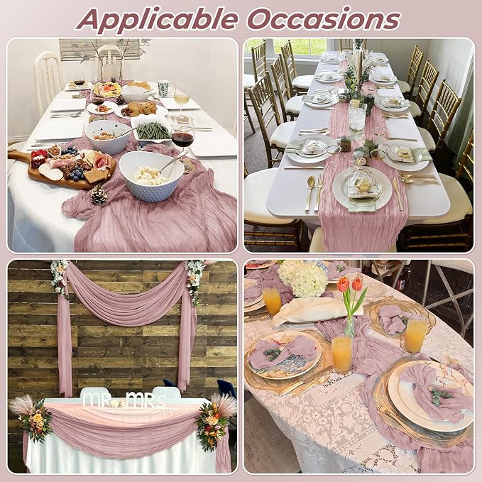 6 Pack Dusty Pink Cheesecloth Table Runner 20 x 120 Inch Gauze Table Runner - Image 7