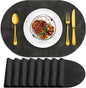 ADRIMER Placemats, Heat Resistant Oval Placemats Set of 8 Washable 12 x 17 Inch, Waterproof Table Mats, Wipeable Pu Place Mats for Kitchen, Dark Grey