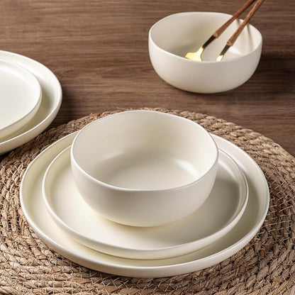 AmorArc Ceramic Dinnerware Sets, Wavy Rim Stoneware Plates and Bowls Sets,Dishwasher & Microwave & Oven Safe Dishes set, Service for 4 (12pc)
