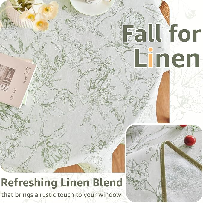 jinchan Green Floral Linen Square Table Cloth 50 x 50 Inch | Green botanical - Image 4
