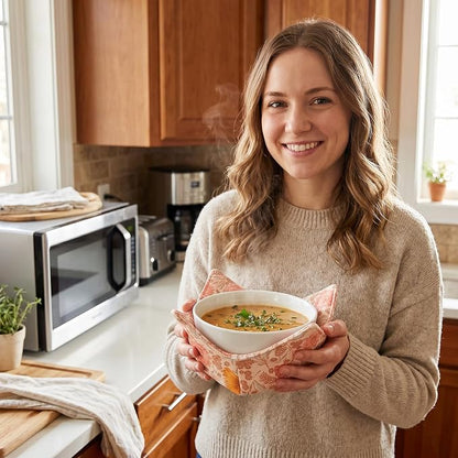 Cotton Microwavable Bowl Cozy, Microwave-Safe Hot Bowl Holders, Soup Bowl Cozy - Image 5