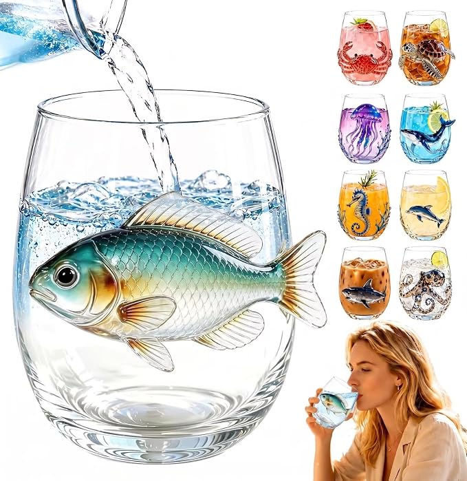 Ocean Fish 3D Animal Artisan Glassware, Novelty Drinking Tumbler | Handcrafted by Unknown