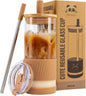 Pandaloo® Glass Cups With Lids and Straws -20 Fl Oz- Perfect Size Iced Coffee by Pandaloo