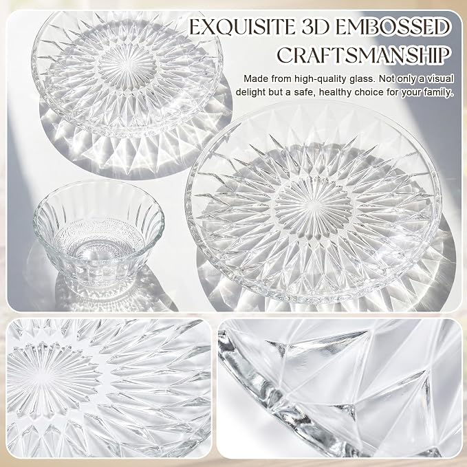 Havawish 18 Pcs Glass Dinnerware Set, Flowers | Clear Glass Plate and Bowl Sets - Image 4