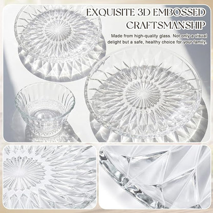 Havawish 18 Pcs Glass Dinnerware Set, Flowers | Clear Glass Plate and Bowl Sets - Image 4
