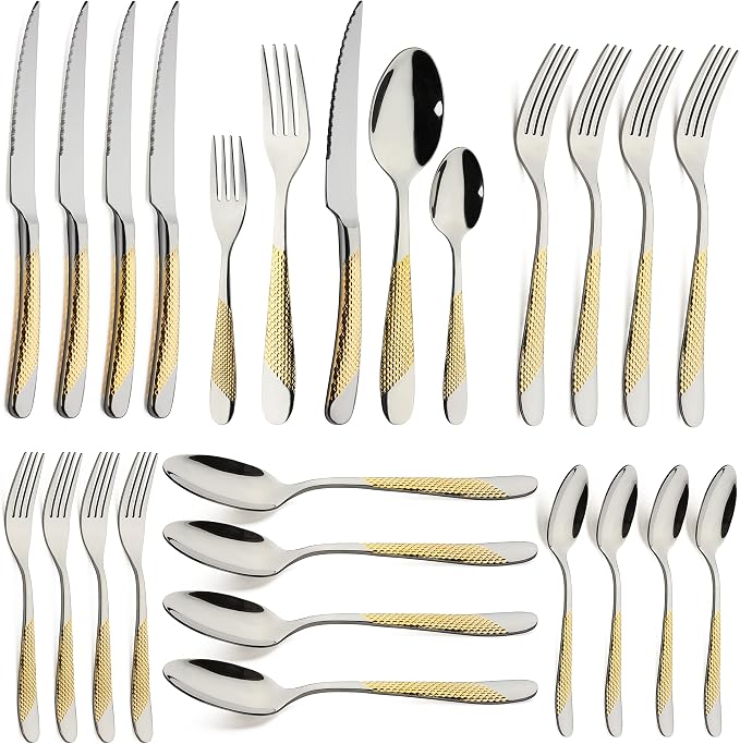 Gold Silverware Set 20-Piece Stainless Steel Flatware Cutlery Set | Service by X-zrew