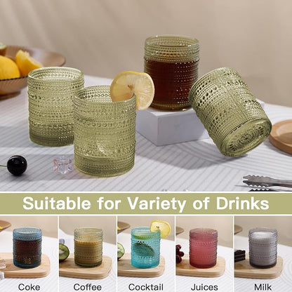 JOVGANK Green Vintage Hobnail Drinking Glasses Set of 6, Embossed Water Tumbler - Image 5