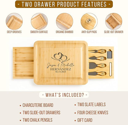 Personalized Bamboo Charcuterie Board Set with Accessories – Custom Large Serving Tray with Knives for Wedding, Anniversary, Bridal Shower, Women, Housewarming, Gift for Couples, Valentines Day Gifts